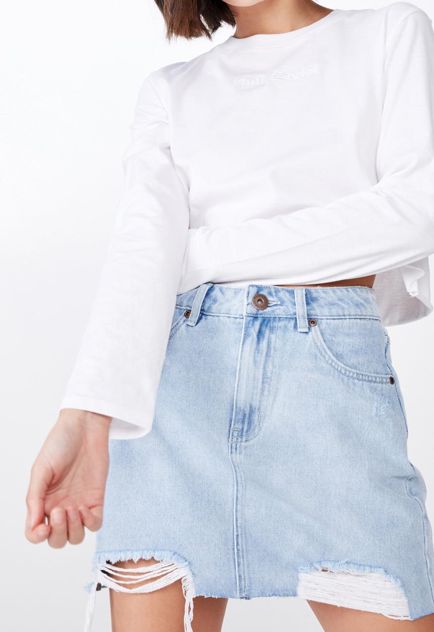 Factorie - Classic denim skirt - distressed bleach blue