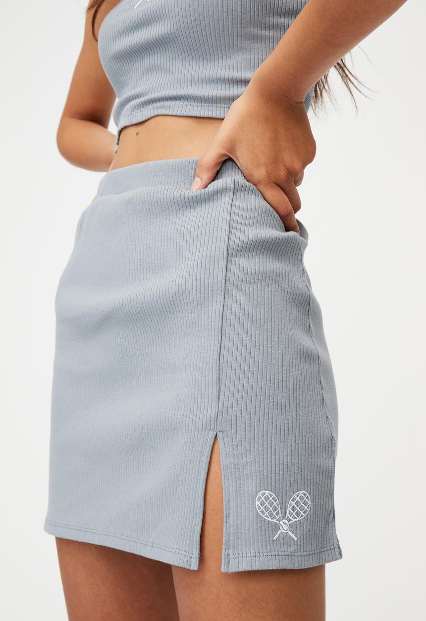 Factorie - Rib side split skirt - fog grey