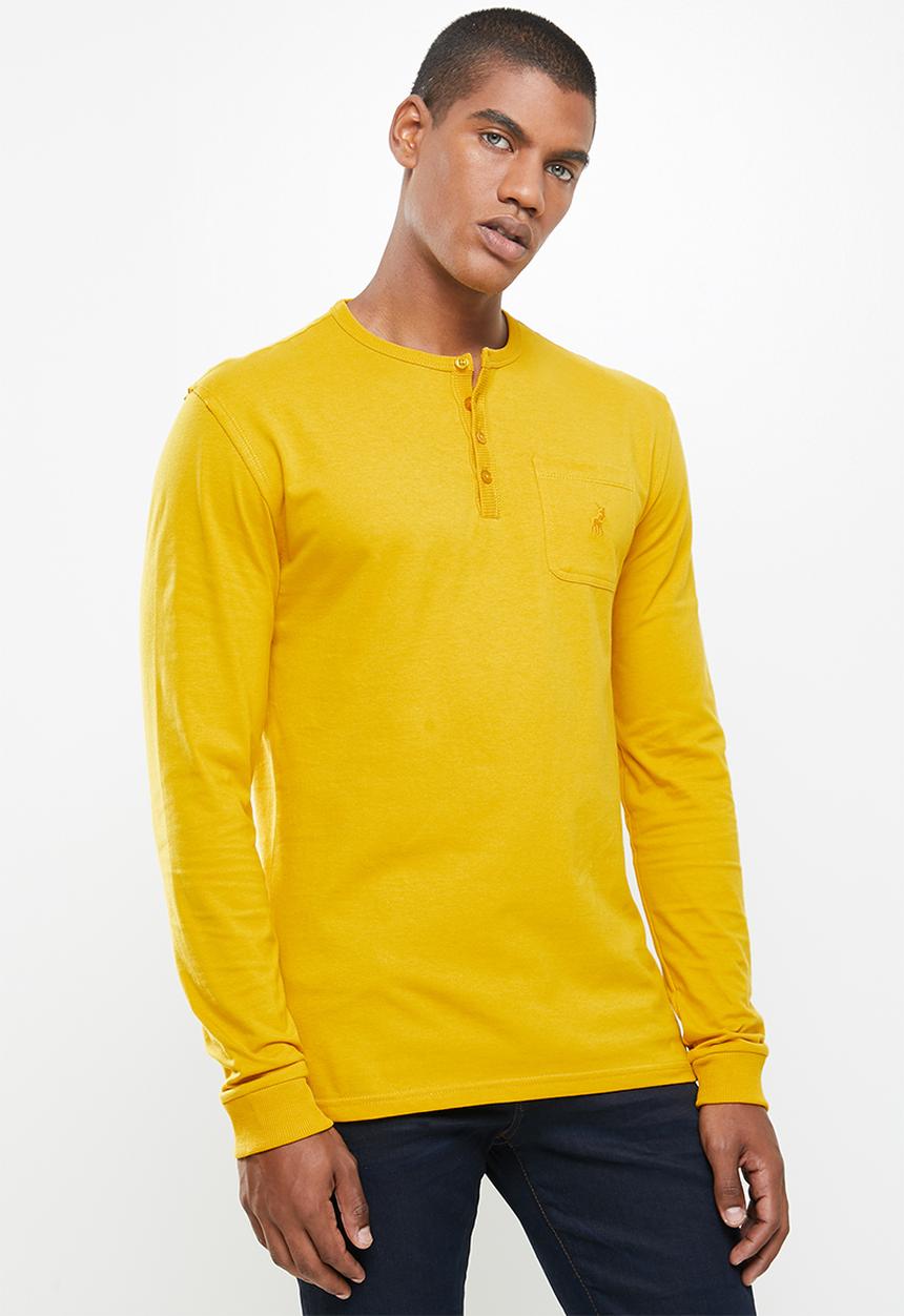 POLO - Mens pjc dru knit henley tee - mustard