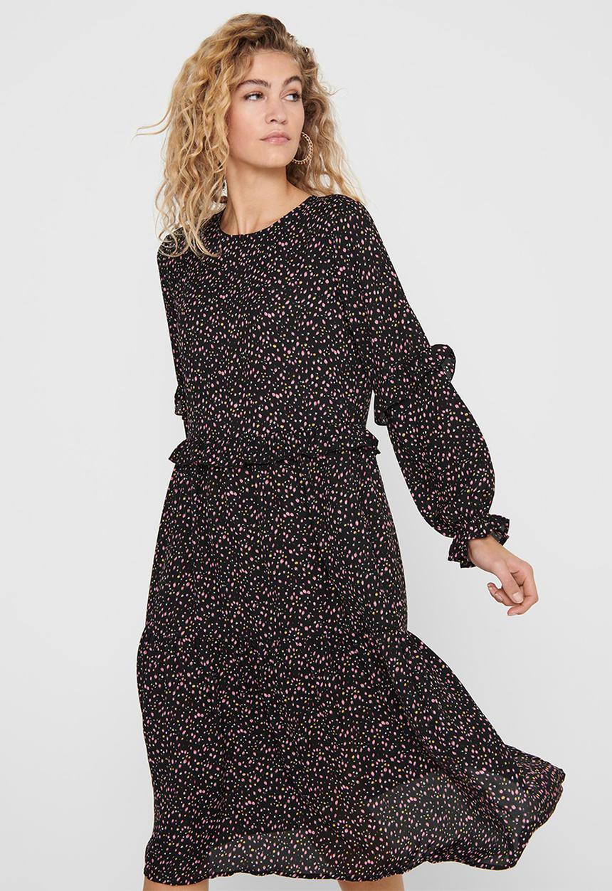 Jacqueline de Yong - Caroline long sleeve above calf dress - multi 