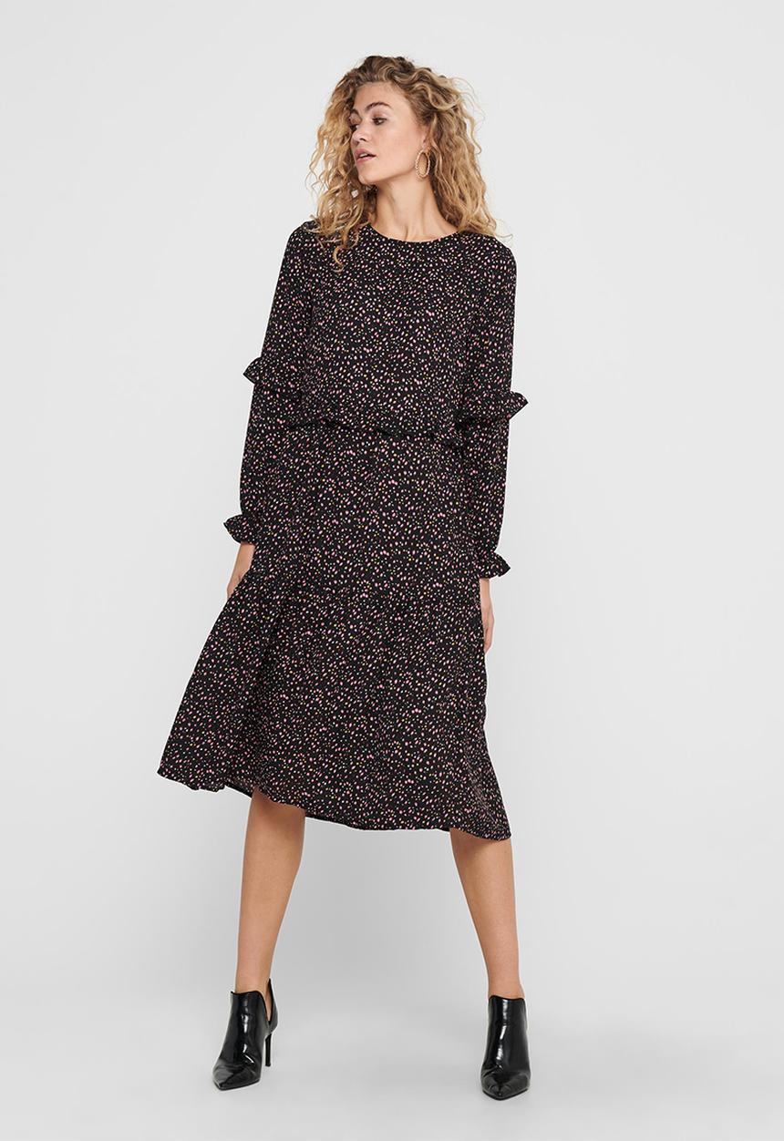 Jacqueline de Yong - Caroline long sleeve above calf dress - multi 