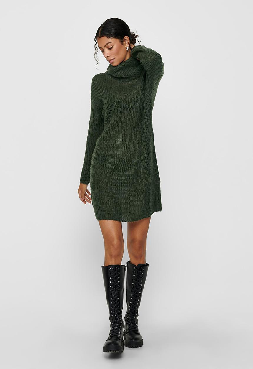 Jacqueline de Yong - Danilla long sleeve roll neck dress knit - green 
