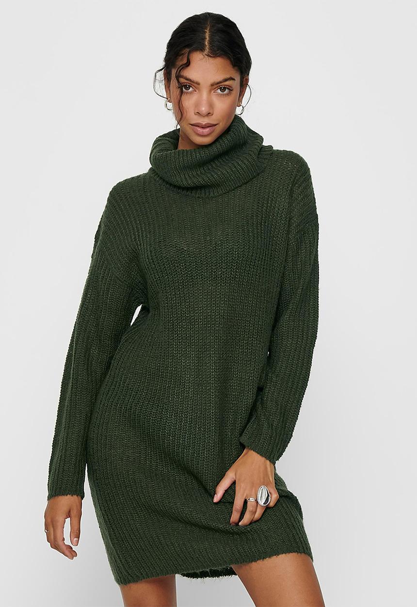 Jacqueline de Yong - Danilla long sleeve roll neck dress knit - green 