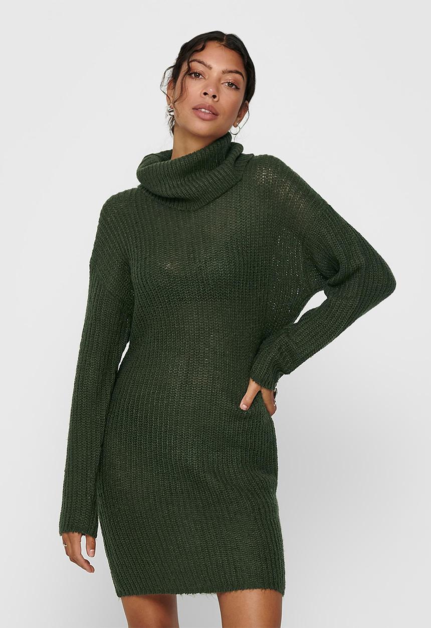 Jacqueline de Yong - Danilla long sleeve roll neck dress knit - green 