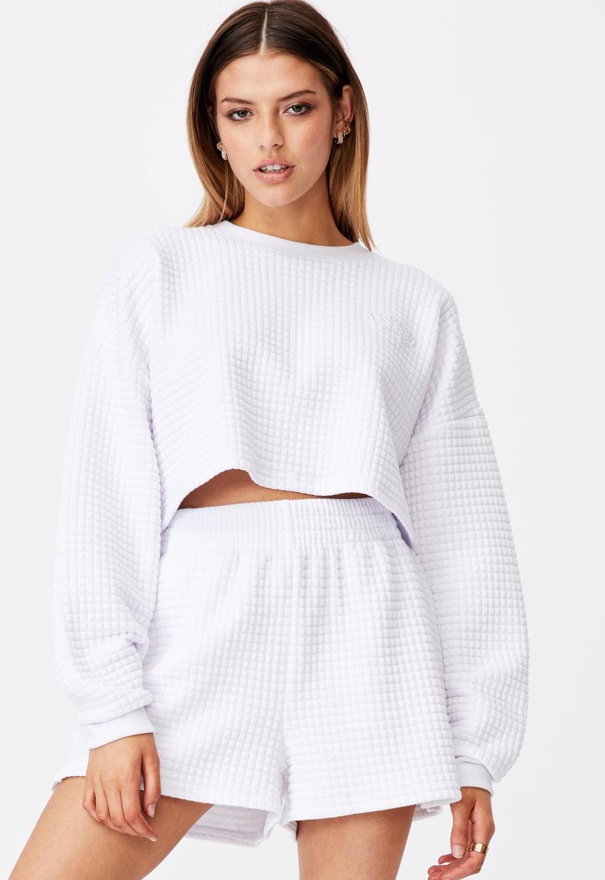 Factorie - Waffle cropped crew - white