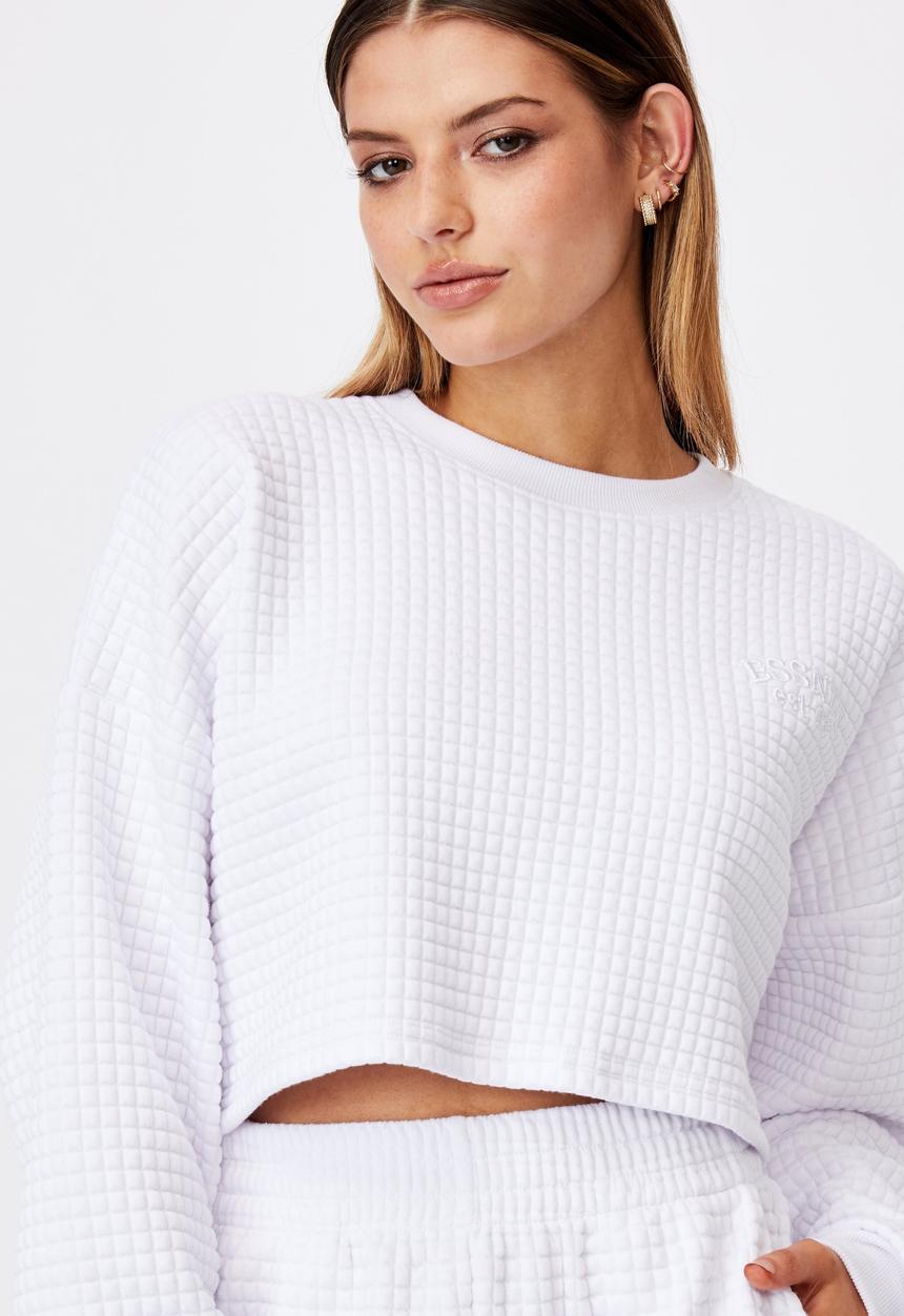 Factorie - Waffle cropped crew - white