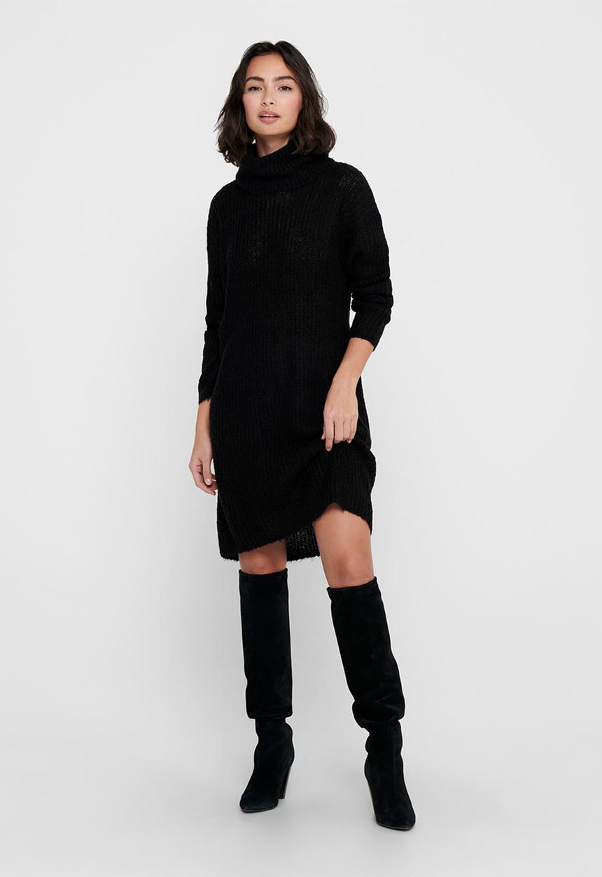 Jacqueline de Yong - Danilla long sleeve roll neck dress knit - black