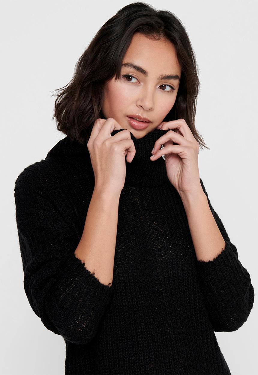 Jacqueline de Yong - Danilla long sleeve roll neck dress knit - black