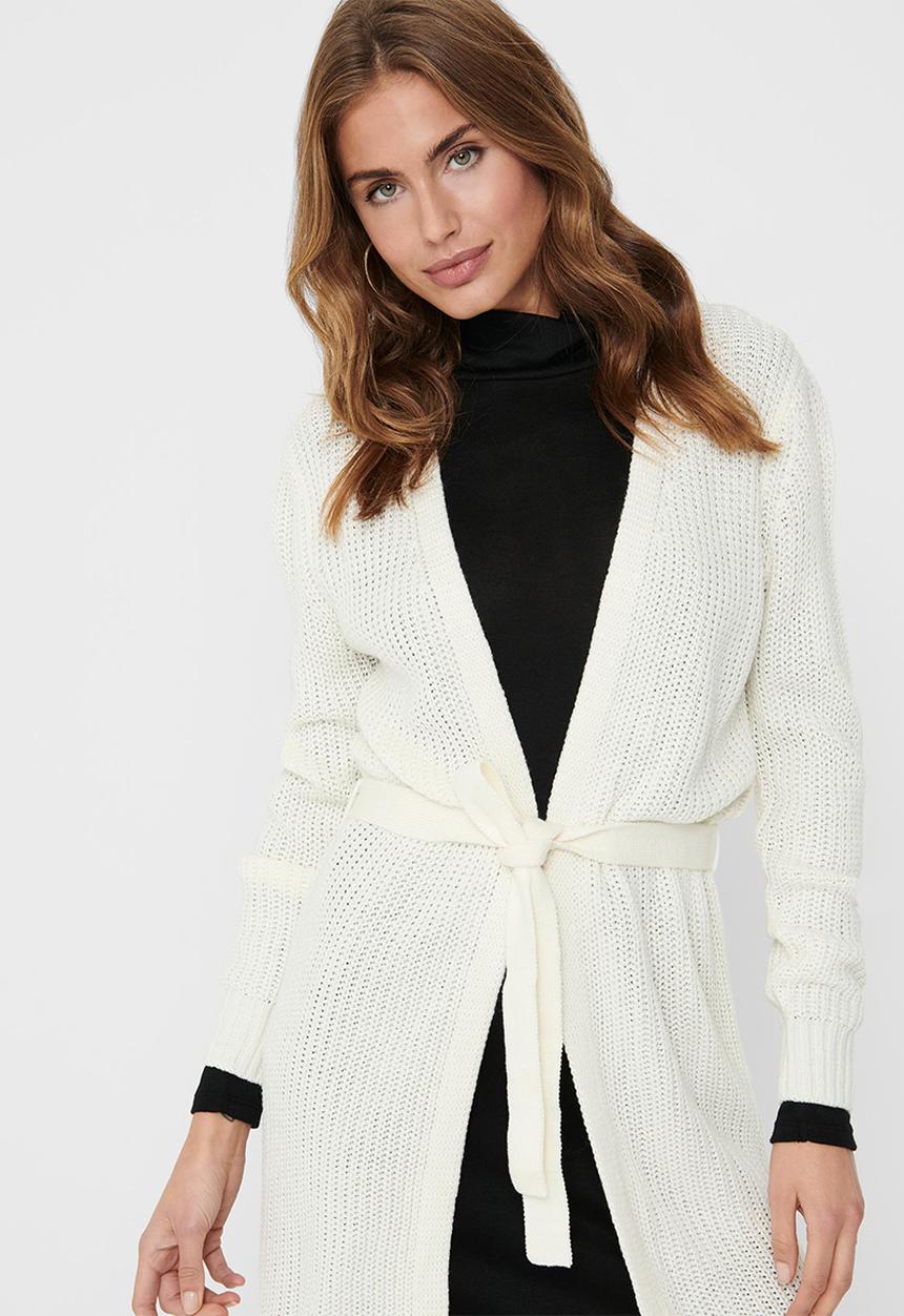 Jacqueline de Yong - Gurli long sleeve belt cardigan knit - cream 