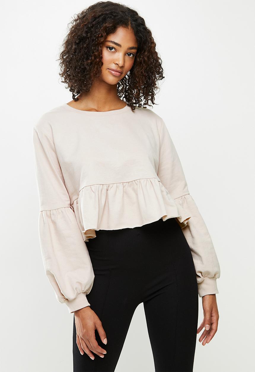 Blake - Fleece tiered cropped sweater - neutral