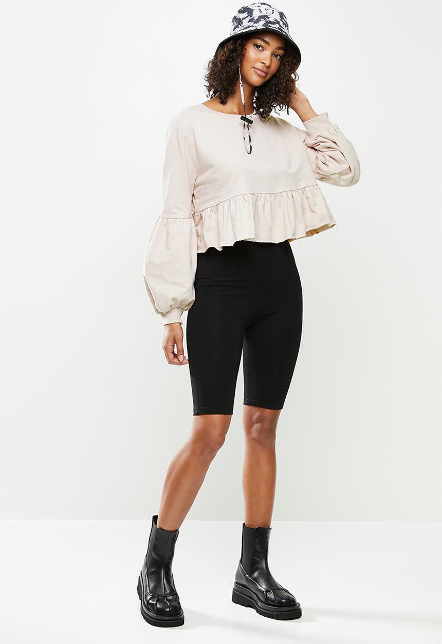 Blake - Fleece tiered cropped sweater - neutral
