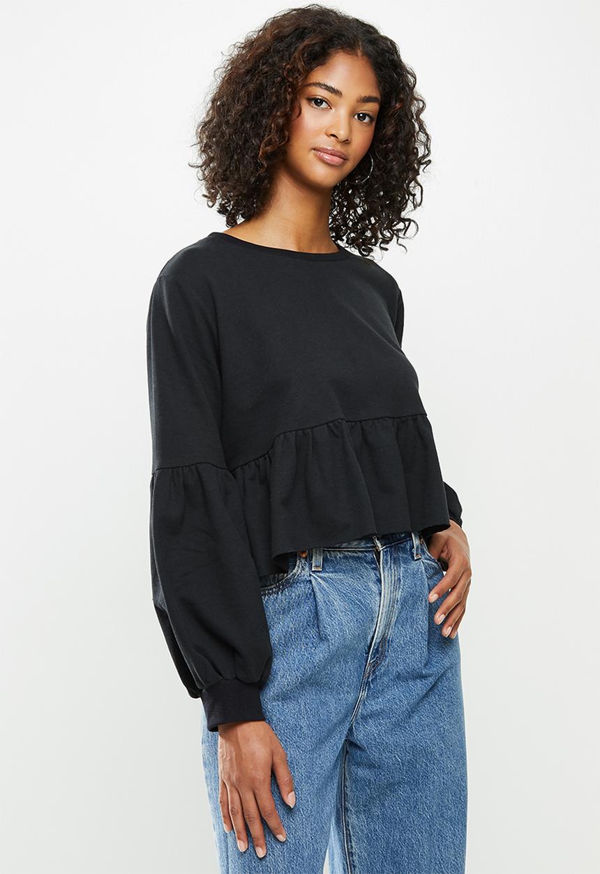 Blake - Fleece tiered cropped sweater - black