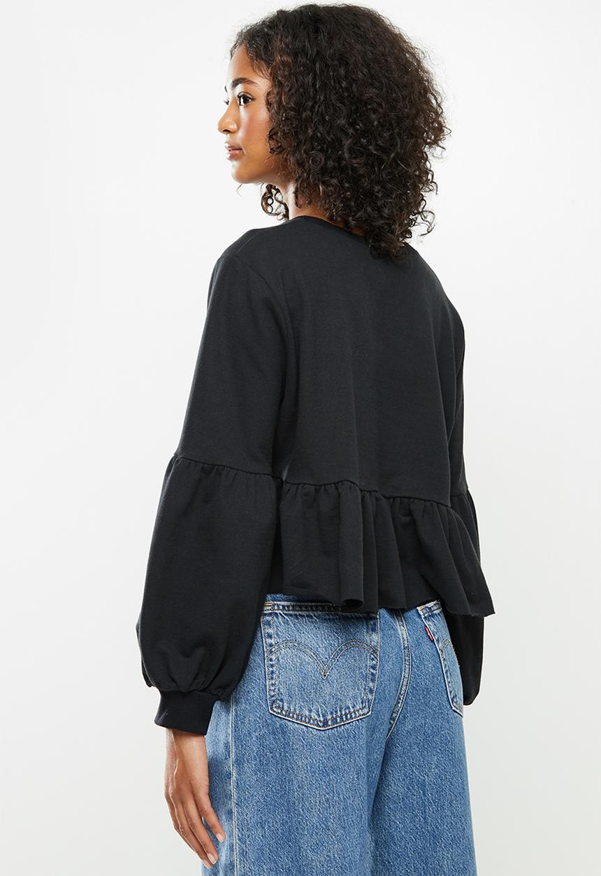 Blake - Fleece tiered cropped sweater - black