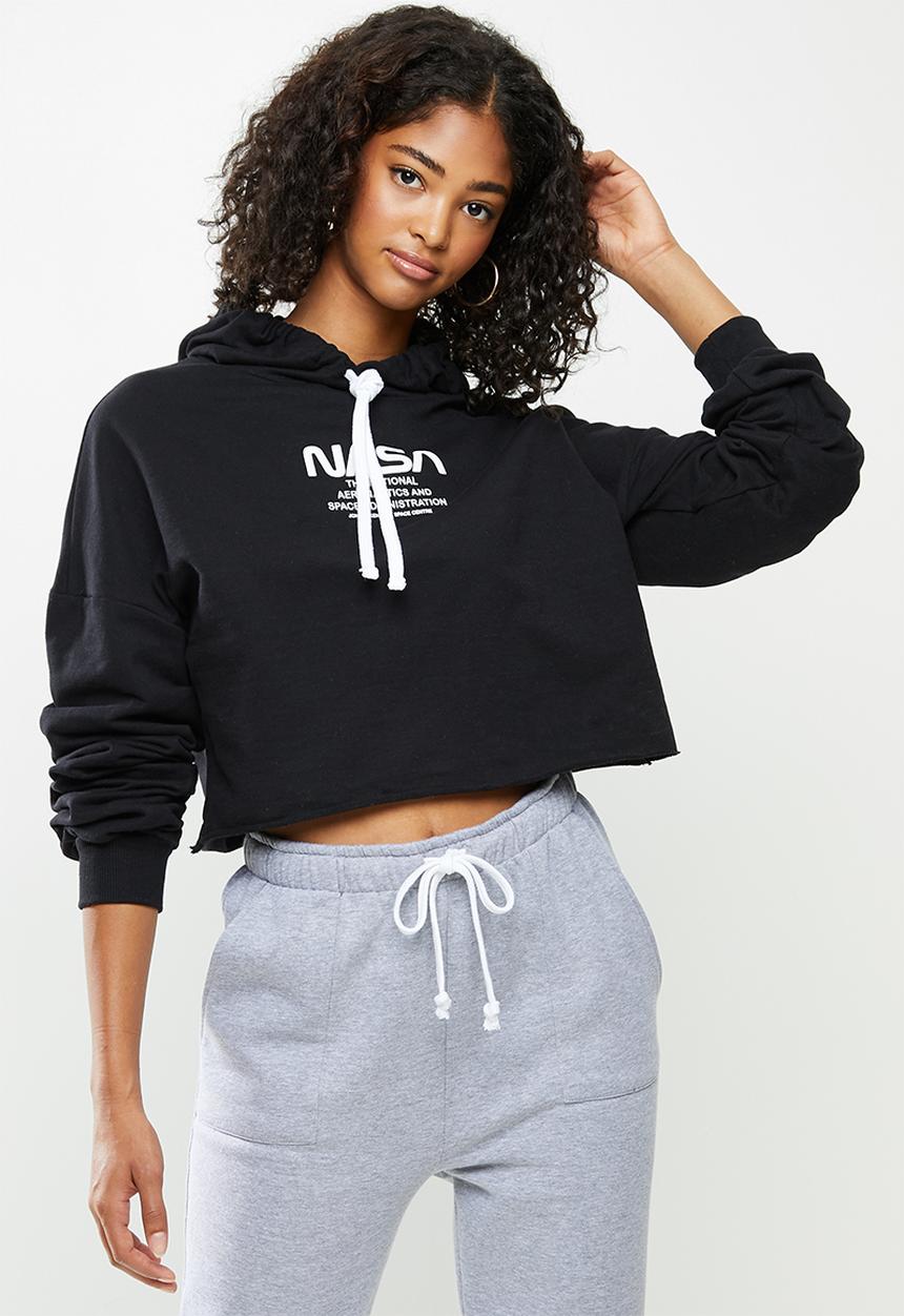 Blake - Fleece cropped hoodie - black