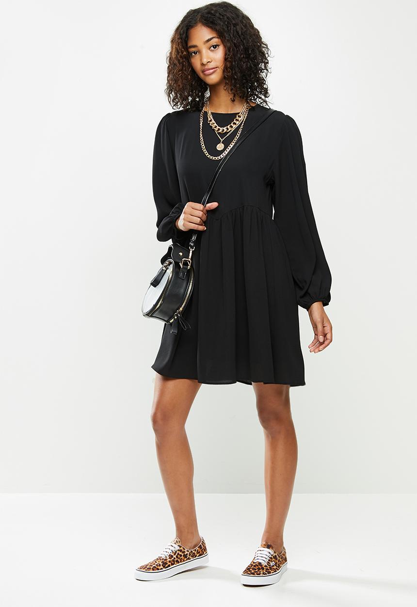 Blake - Long sleeve babydoll mini dress - black