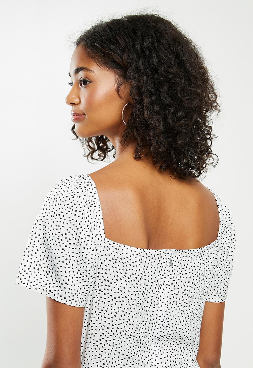 Blake - Puff sleeve midi dress with slit - white & black 