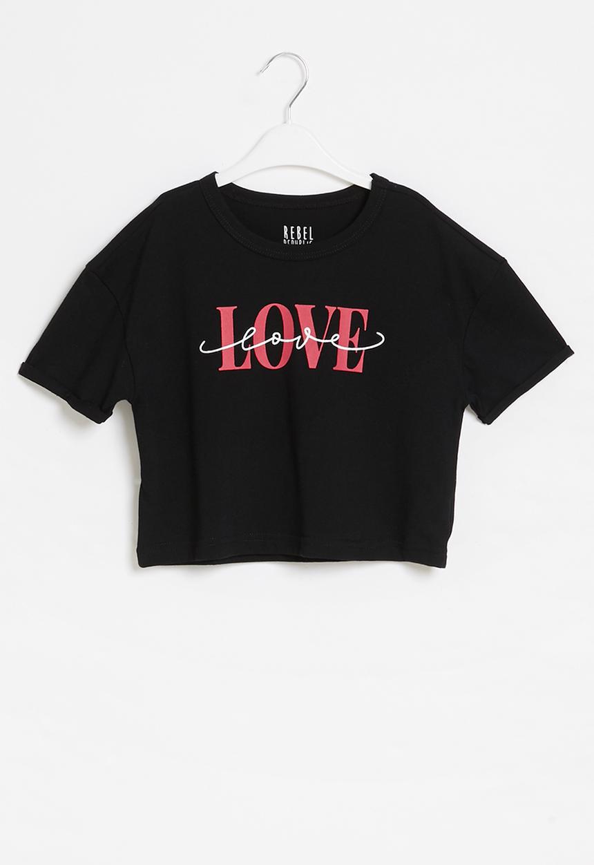 Rebel Republic - Girls short sleeve crop top - black