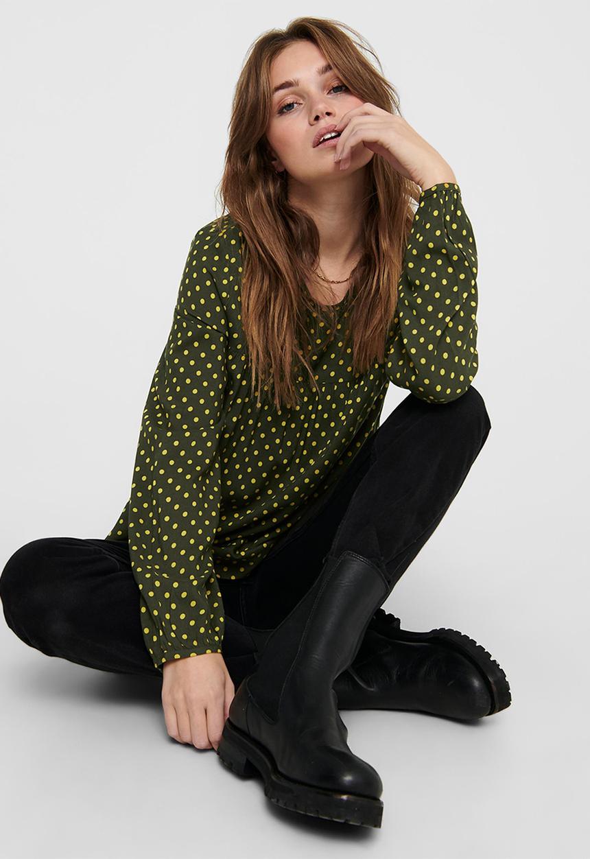 Jacqueline de Yong - Enzo long sleeve top - green & white 