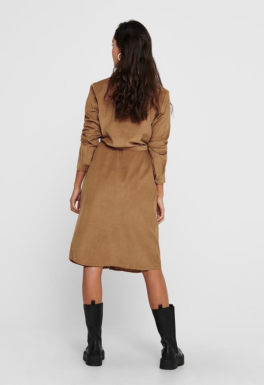 Jacqueline de Yong - Collins long sleeve corduroy shirt dress - tan