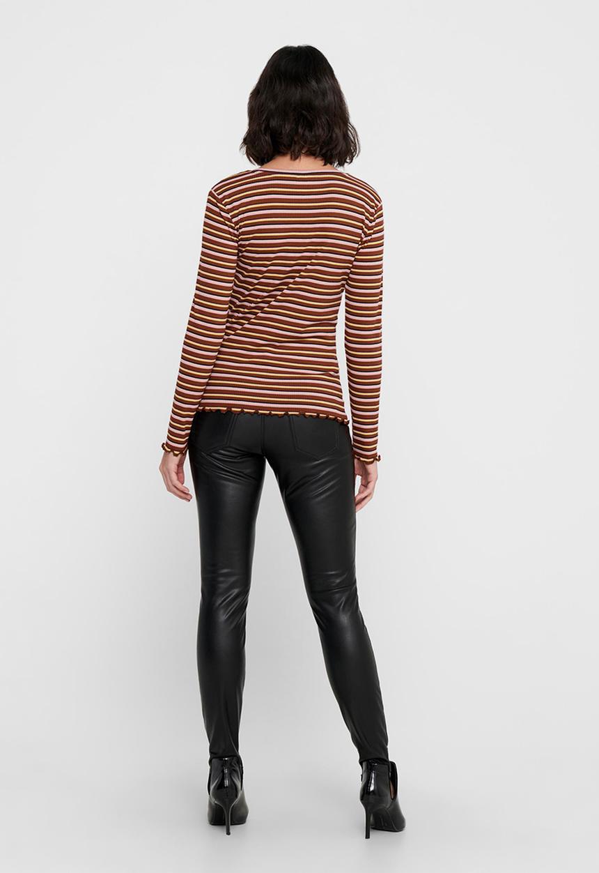 Jacqueline de Yong - Maya long sleeve stripe top - russet brown