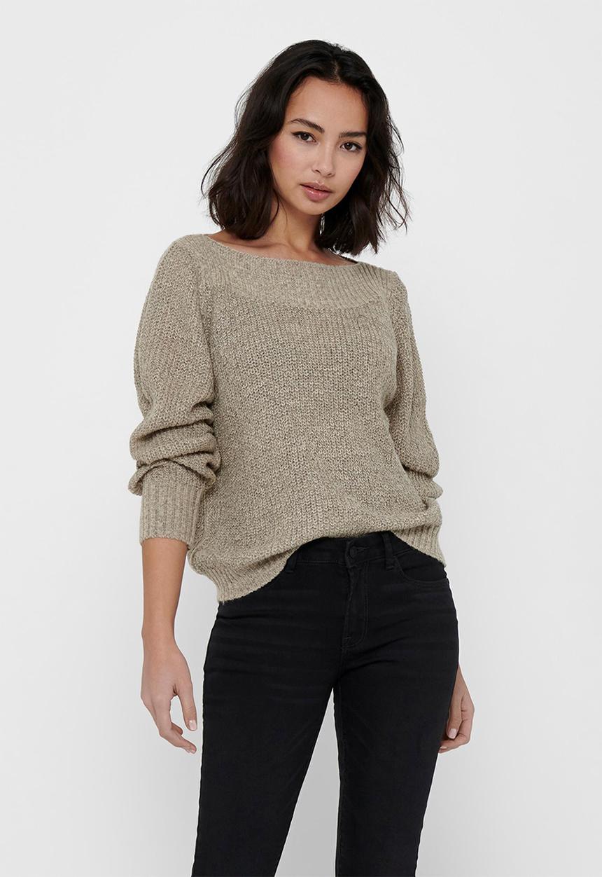 Jacqueline de Yong - Whitney megan long sleeve boatneck pullover knit - neutral