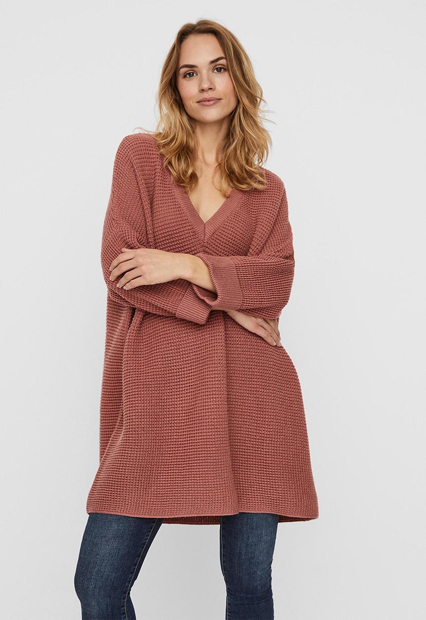 Vero Moda - Leanna 3/4 v-neck long knit - pink 