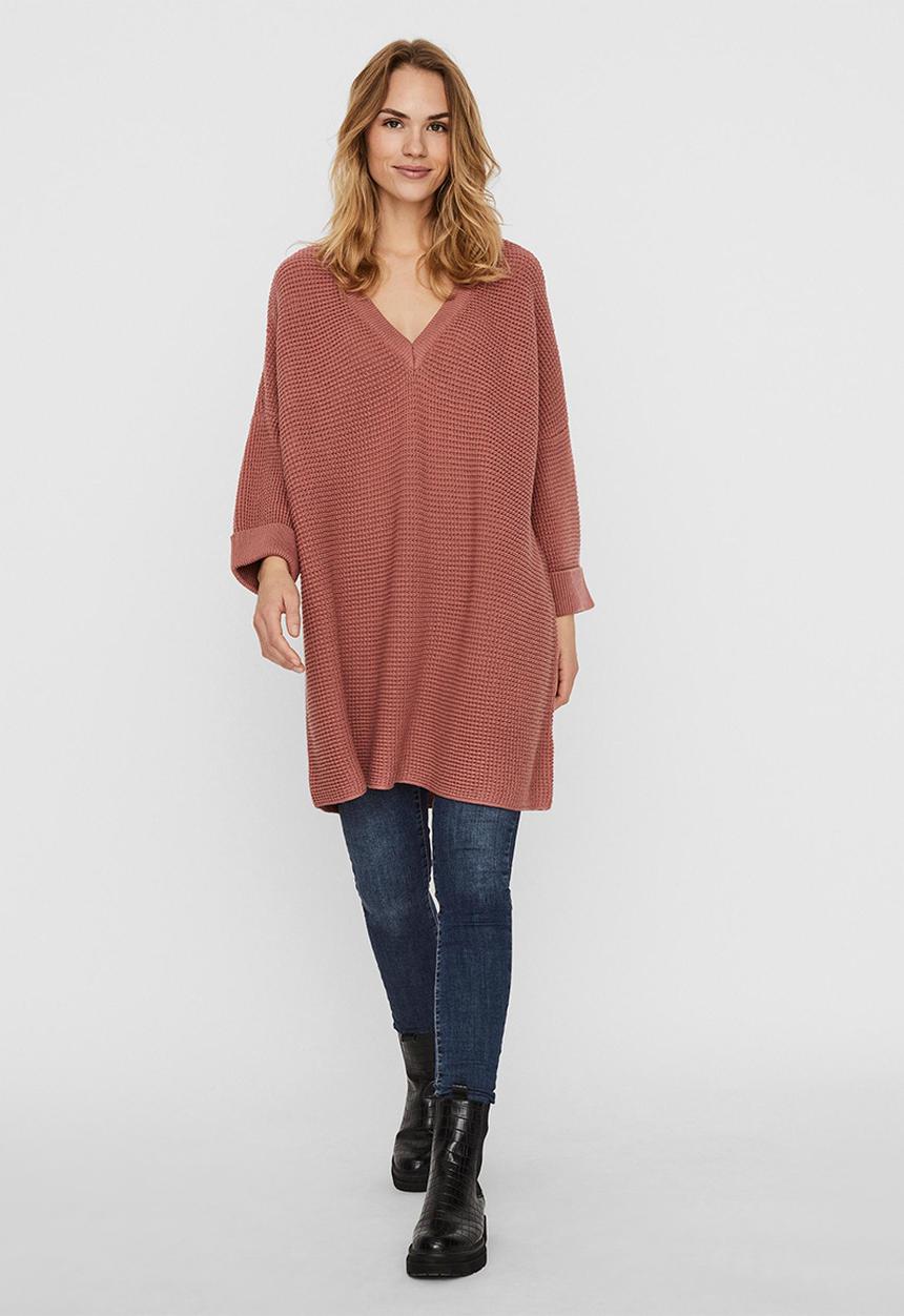 Vero Moda - Leanna 3/4 v-neck long knit - pink 