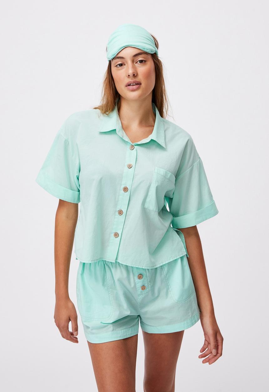 Cotton On - Washed woven sleep set - misty aqua