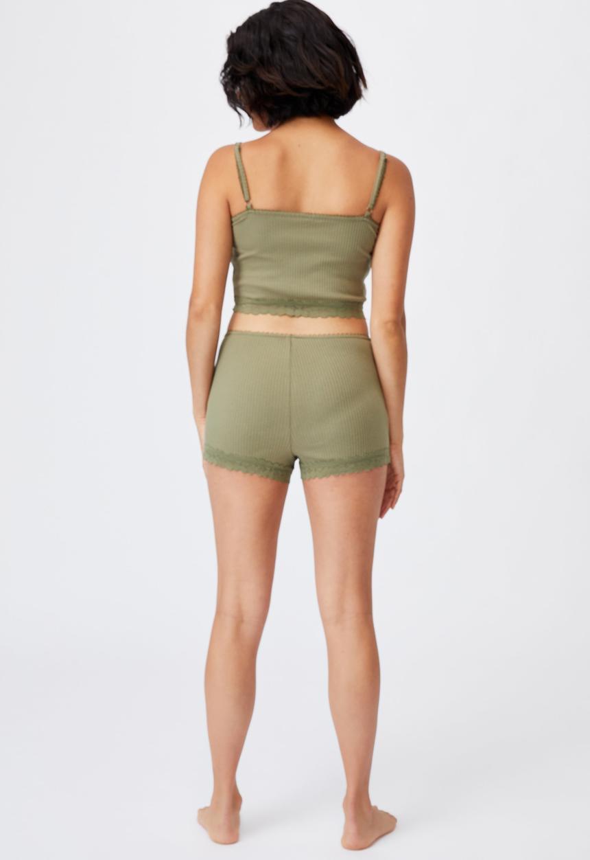 Cotton On - Rib lace sleep cami - olive