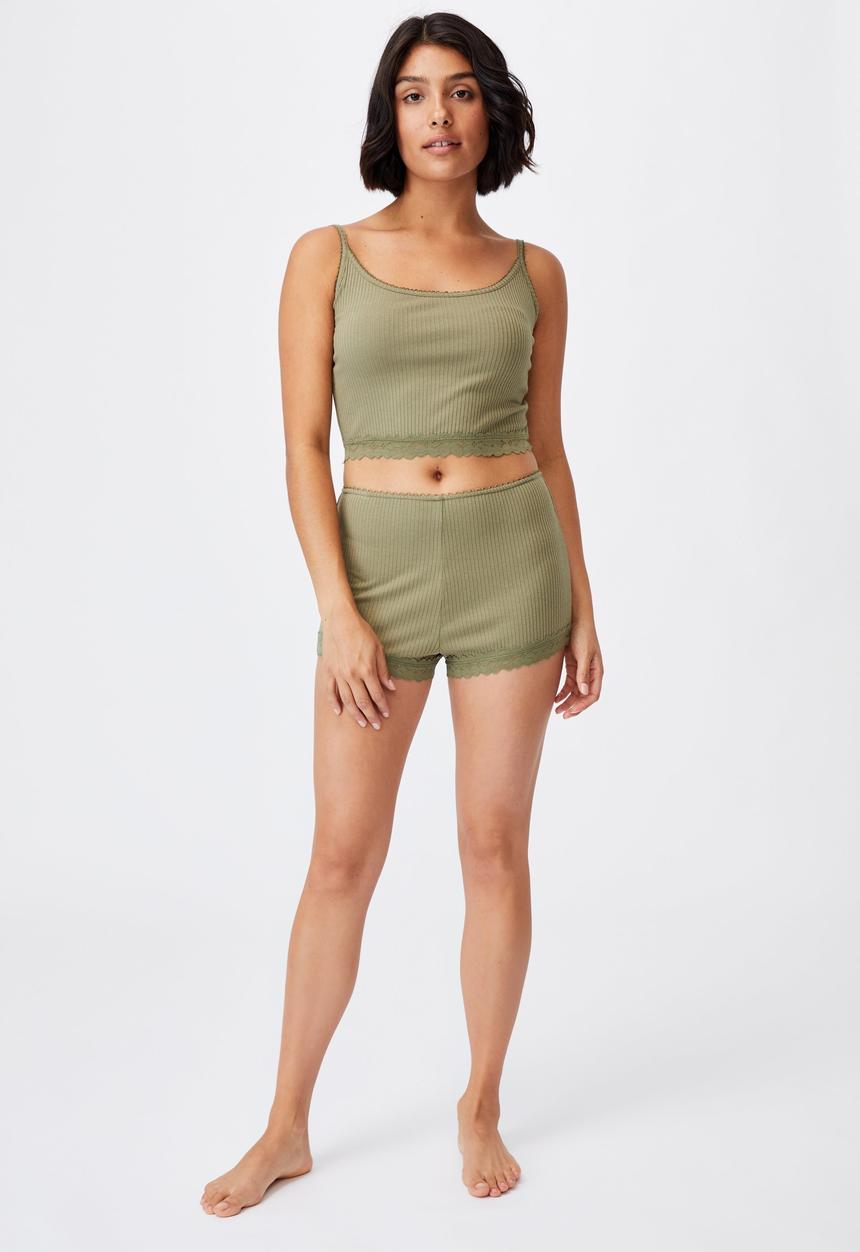 Cotton On - Rib lace sleep short - olive