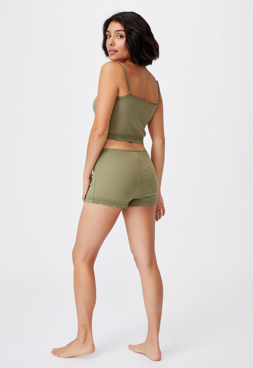 Cotton On - Rib lace sleep short - olive
