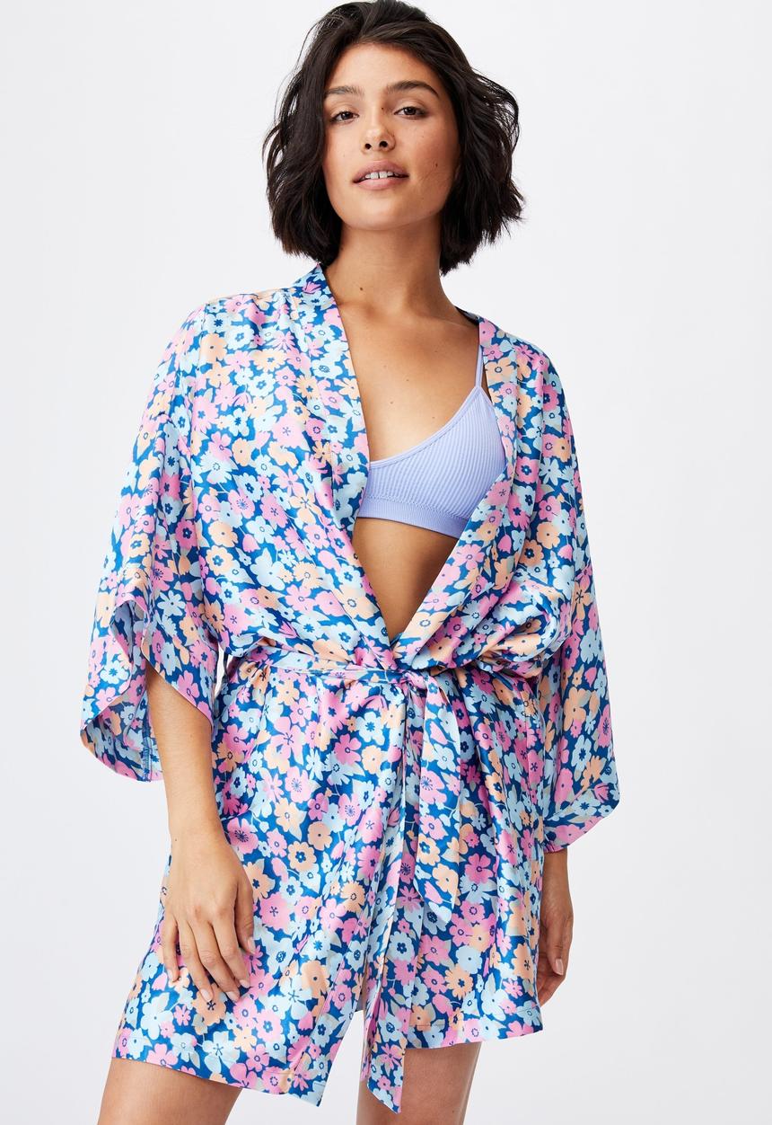 Cotton On - Satin robe - blue & pink 
