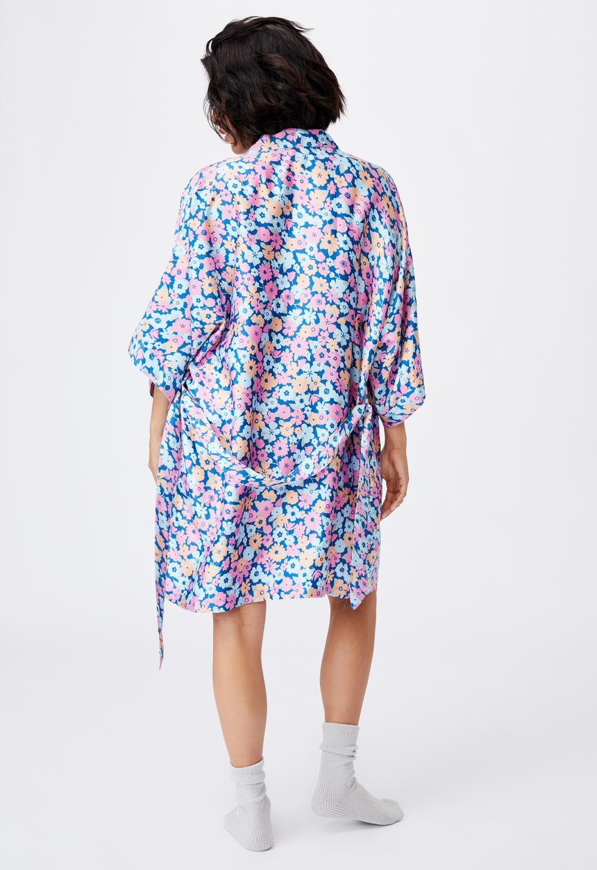 Cotton On - Satin robe - blue & pink 