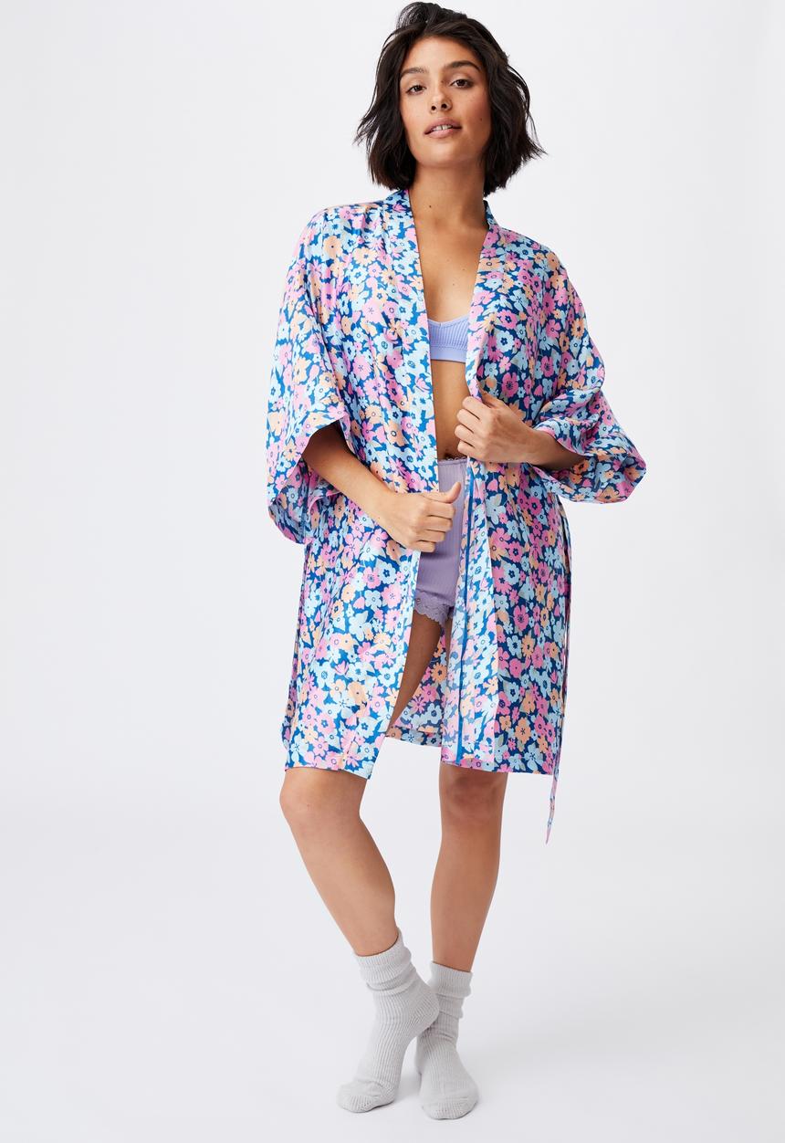 Cotton On - Satin robe - blue & pink 