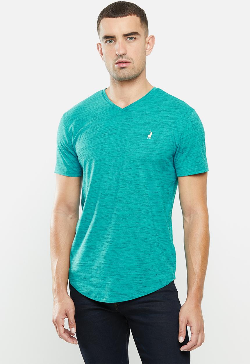 POLO - Mens oliver short sleeve v-neck space dye - teal