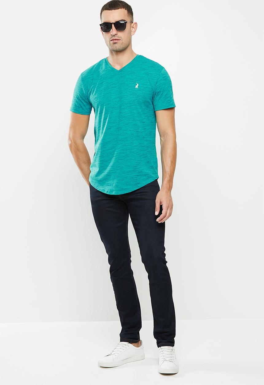 POLO - Mens oliver short sleeve v-neck space dye - teal