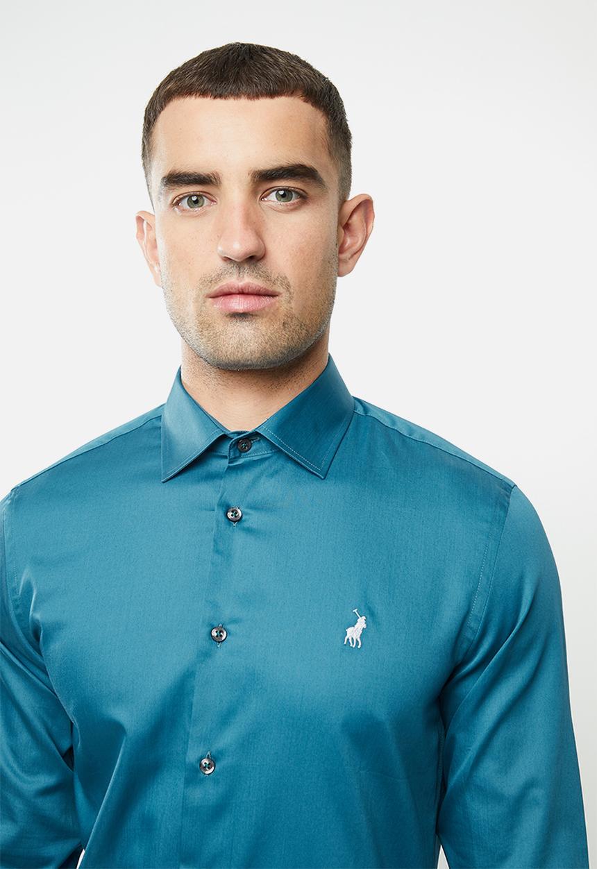 POLO - Mens greig ls shirt - blue
