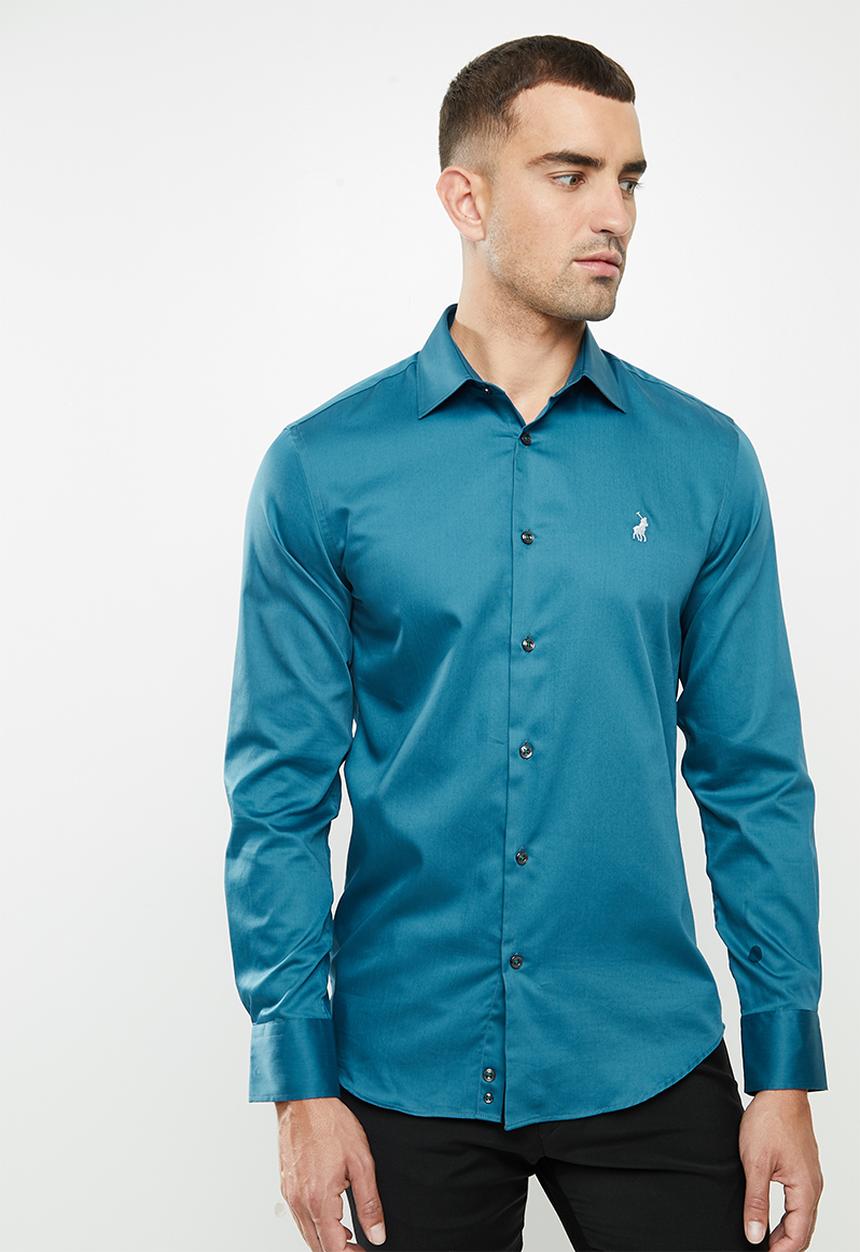 POLO - Mens greig ls shirt - blue