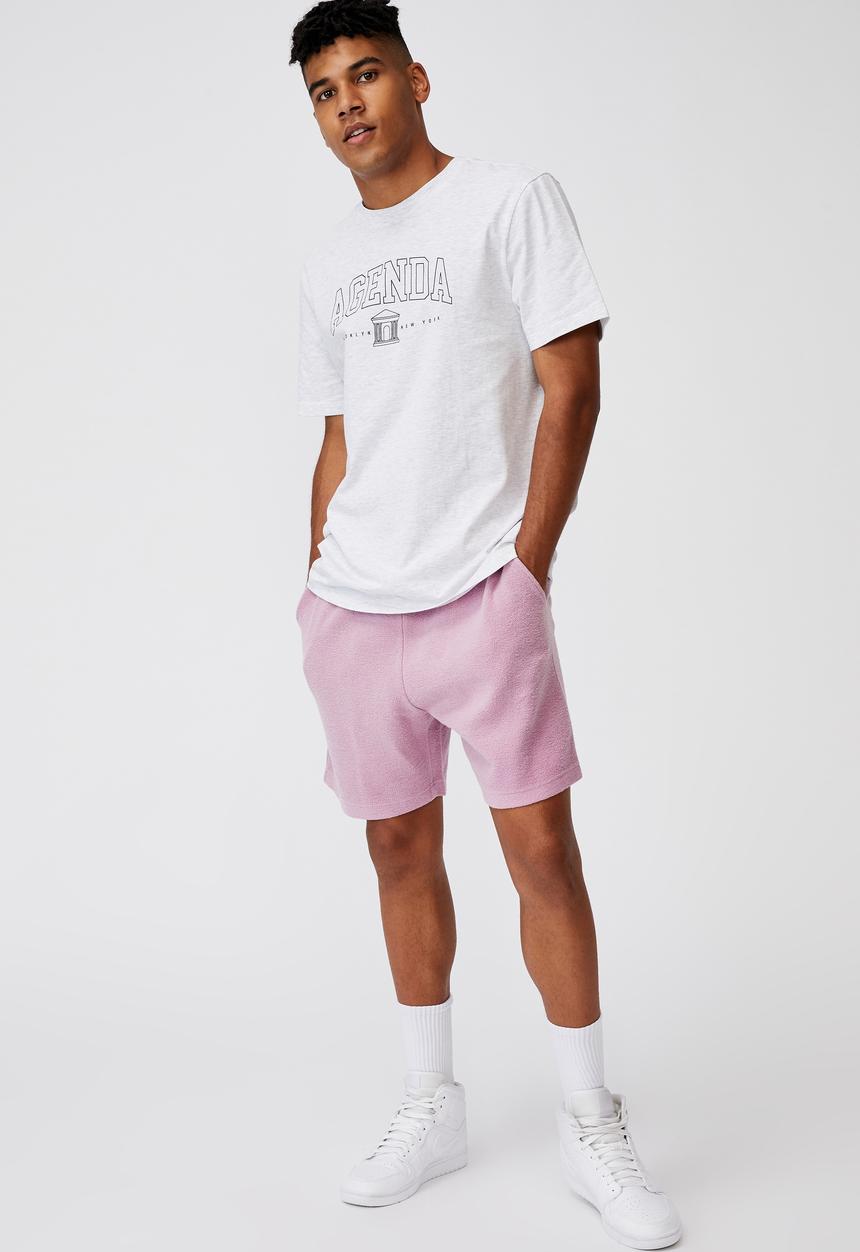 Factorie - Reverse fleece track short - washed fuschia