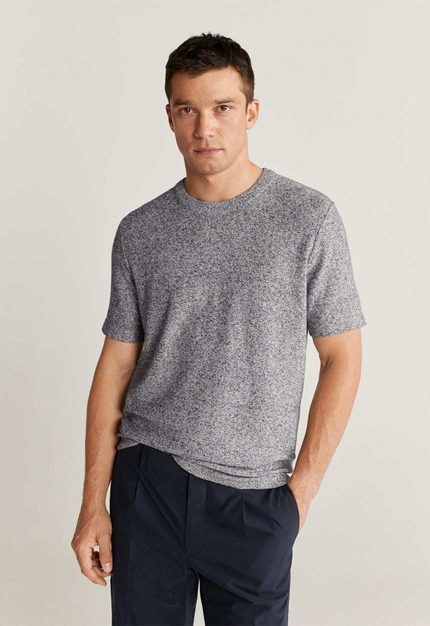 MANGO - Flecked linen-blend T-shirt grey