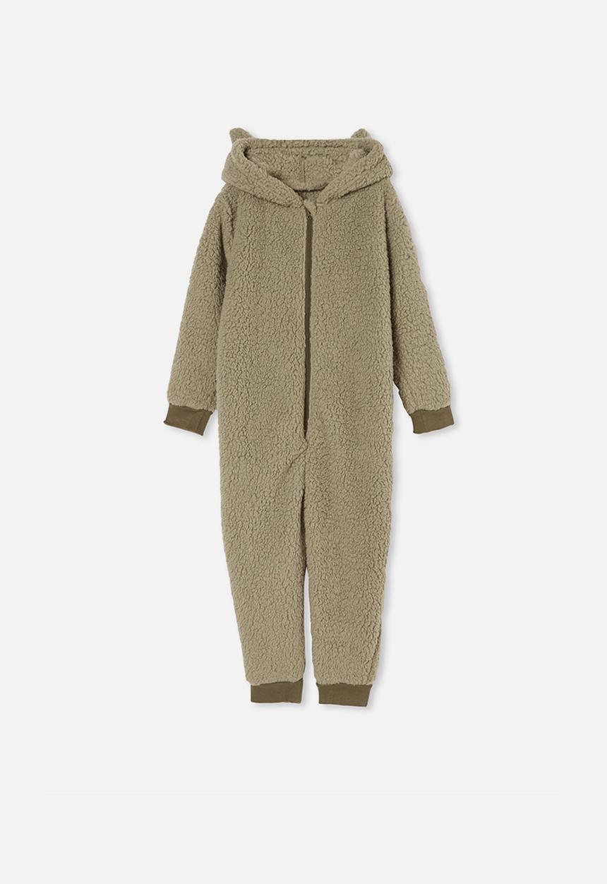 Cotton On - Boys all-in-one onesie teddy fleece - sage 