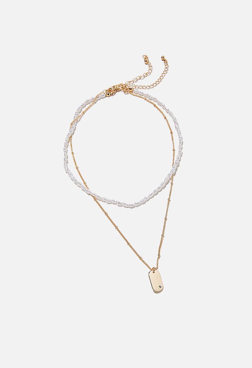 Rubi - Keepsake 2 pack necklace set - pearl & tag gold