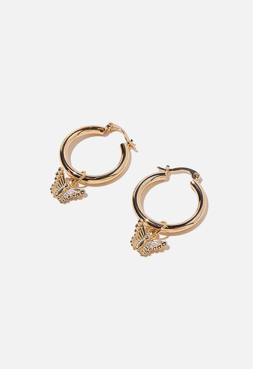 Rubi - Noughties hinge hoop - butterfly gold