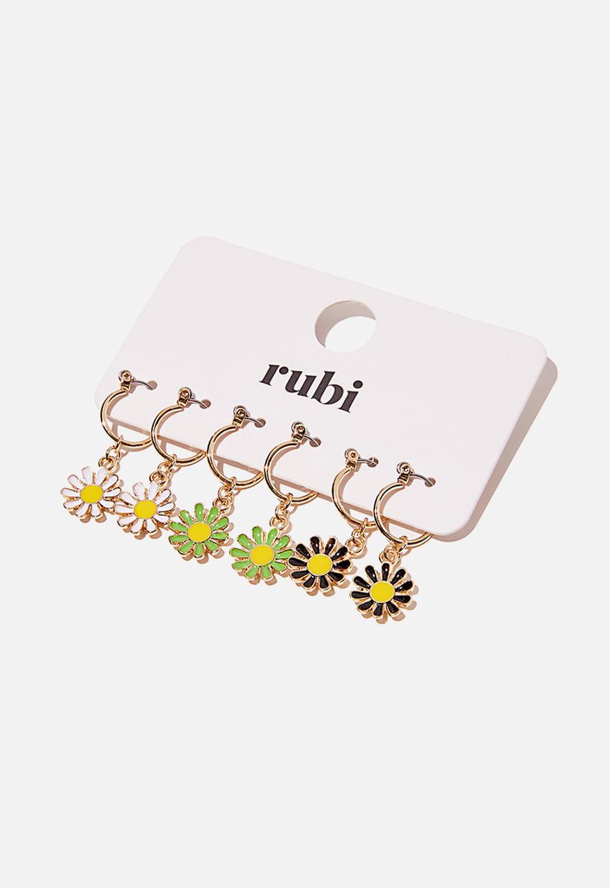 Rubi - 3 Pack luxe layers hoops - colourful daisies