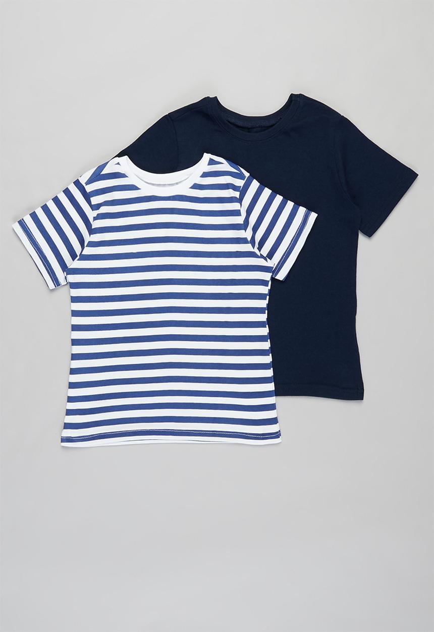 Pop Candy - Younger boys 2 pack stripe short sleeve tees - navy & white
