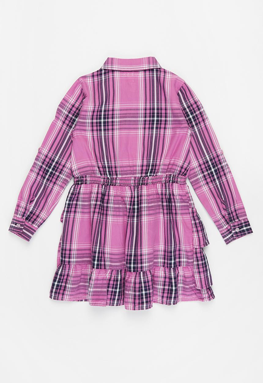 GUESS - Girls check long sleeve dress - pink & navy 