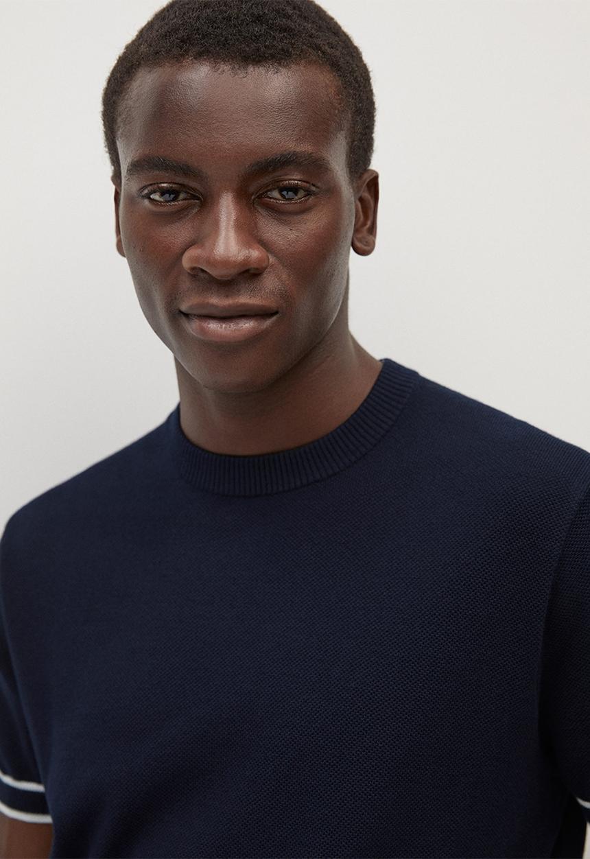 MANGO - Textured knit t-shirt- navy