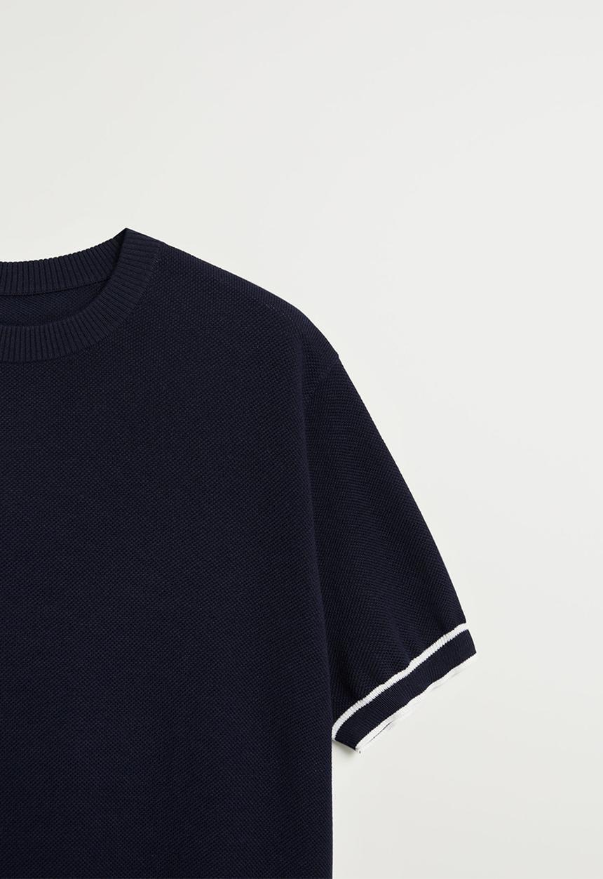 MANGO - Textured knit t-shirt- navy