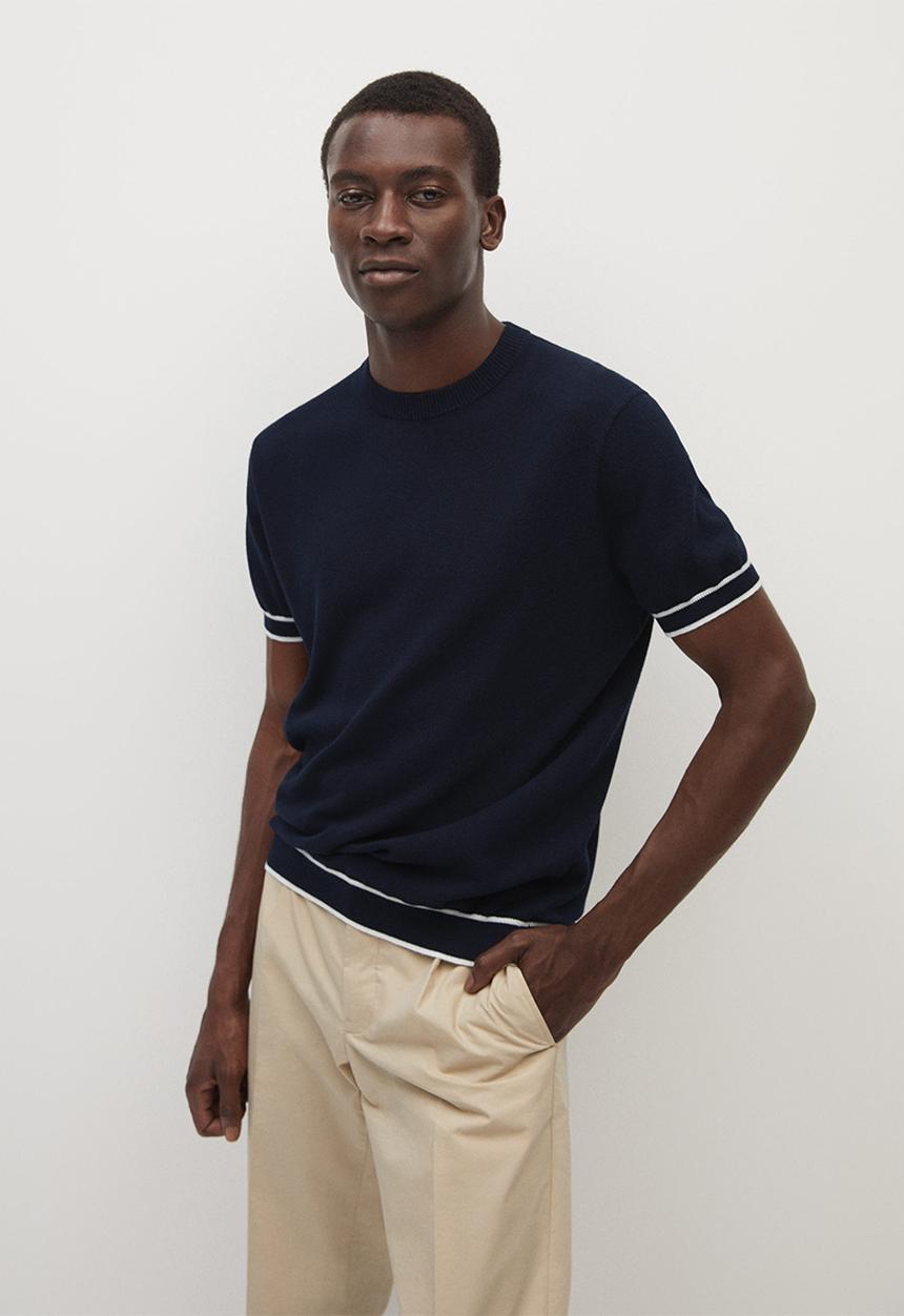MANGO - Textured knit t-shirt- navy