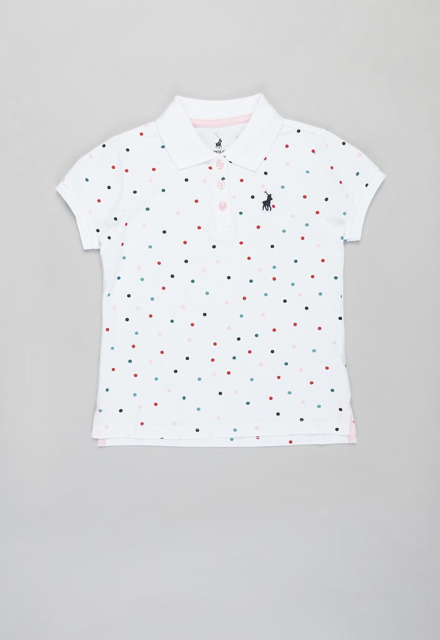 POLO - Girls Kim dot printed short sleeve golfer - white